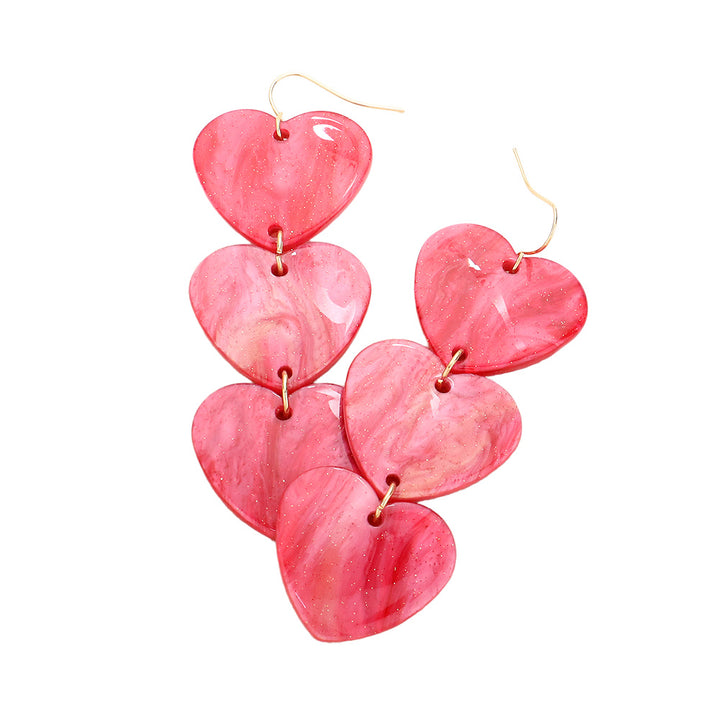 Acetate Heart Link Dropdown Earrings, Add a touch of elegance to your outfit. Made with high-quality acetate material, these earrings feature a unique heart link design that delicately dangles from your ears. Perfect for any occasion, these earrings are a must-have accessory for any jewelry collection.