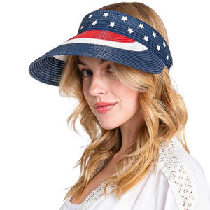 American Flag Roll Up Visor With Adjustable Elastic Band, Protect your eyes from the sun with this Roll Up Visor. The adjustable elastic band ensures a comfortable and secure fit, while the roll up design allows for easy storage. Made with patriotic colors, show your love for the USA while staying stylish.