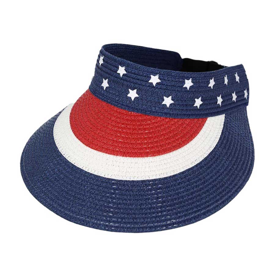 American Flag Roll Up Visor With Adjustable Elastic Band, Protect your eyes from the sun with this Roll Up Visor. The adjustable elastic band ensures a comfortable and secure fit, while the roll up design allows for easy storage. Made with patriotic colors, show your love for the USA while staying stylish.