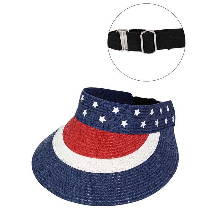 American Flag Roll Up Visor With Adjustable Elastic Band, Protect your eyes from the sun with this Roll Up Visor. The adjustable elastic band ensures a comfortable and secure fit, while the roll up design allows for easy storage. Made with patriotic colors, show your love for the USA while staying stylish.