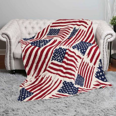 Patriotic American Flag Throw Blanket - Navy Red