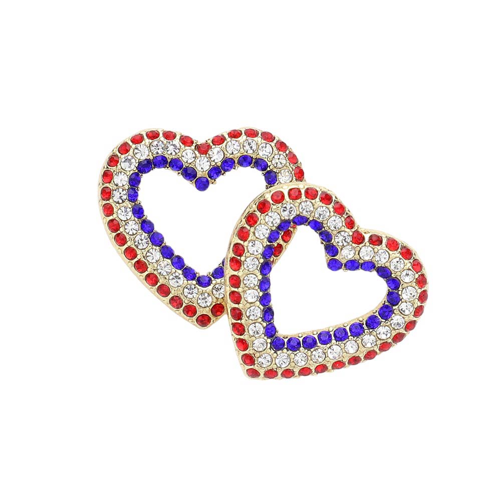 American USA Colored Stone Paved Open Heart Stud Earrings bring a touch of patriotic elegance to any outfit. With a dazzling array of colored stones set in an open heart design, these earrings are both stylish and meaningful. Perfect for showing off your love for the USA.