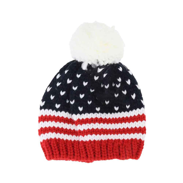 AmericanFlag BABY Knit USA Pom C.C Beanie offers soft, cozy warmth ideal for delicate skin. Crafted with care to provide gentle comfort on chilly days, its classic knit design features a playful pom-pom for added charm. Perfect for keeping little ones snug, this beanie combines practical protection with an expert touch of style. 