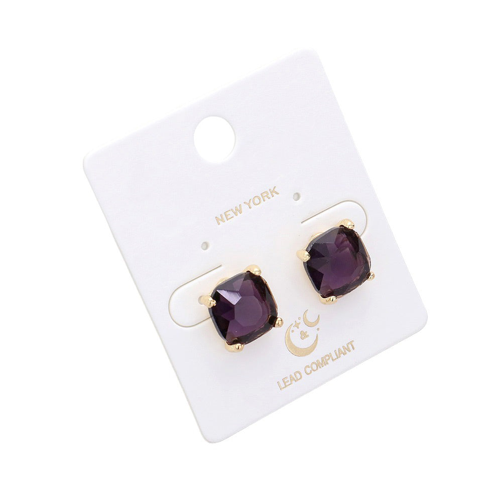 AB Gold Cushion Square Stone Stud Evening Earrings, these stylish earrings feature a unique design combining the sophistication of a square stone stud and a cushioned back, making them perfect for any special occasion. The secure comfort-fit post and quality materials make them a durable choice that will last for years.