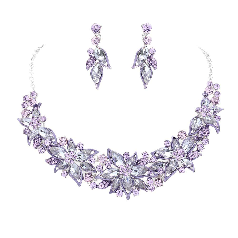Amethyst Flower Stone Cluster Embellished Evening Jewelry Set, is elegant and radiant. It features an eye-catching flower stone cluster that adds a special touch to any evening look. This jewelry set sparkles and shines, making it the perfect accessory for special events or an exquisite gift.