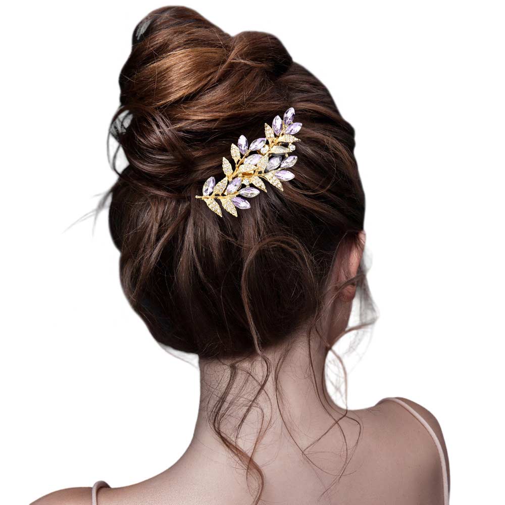 AB Gold Marquise Stone Accented Leaf Cluster Hair Comb, is a beautiful way to add a touch of glamour to any hairstyle with your special outfit. This comb is the perfect accessory for any special occasion. An excellent gift item for birthdays, anniversaries, weddings, bridal showers, proms, and other special occasions.