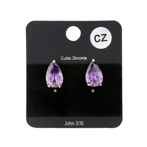 Amethyst Teardrop CZ Stone Stud Earrings, feature a dainty design to highlight your natural beauty. Crafted with Cubic Zirconia stones, these earrings are delicate and stylish. Perfect for everyday wear or special occasions. These earrings are a perfect gift choice for family members, and friends on any special day.