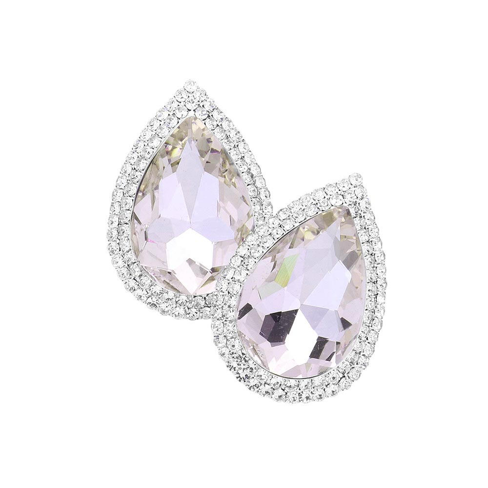 Amethyst Teardrop Stone Accented Evening Earrings, featuring Gorgeous evening earrings and teardrop stones accented with sparkling crystals. Crafted with attention to detail, these earrings will add a touch of glamour to any attire. These unique designed earrings are suitable as gifts for wives, girlfriends, and mothers.