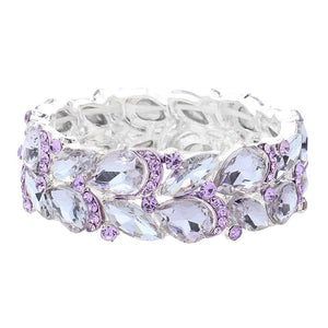 Amethyst Teardrop Stone Cluster Embellished Stretch Evening Bracelet is an eye-catching accessory. It features teardrop-shaped embellishments and sparkly stones clustered together to create a glamorous and sophisticated finish. The stretch fit makes it comfortable to wear for any special occasion or making an exclusive gift. 