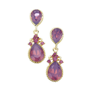 Amethyst Victorian Teardrop Crystal Rhinestone Evening Earrings. Elevate your evening elegance with these Earrings. Crafted with exquisite detail, these timeless accessories sparkle with vintage charm. Perfect for adding a touch of sophistication to any special occasion outfit.