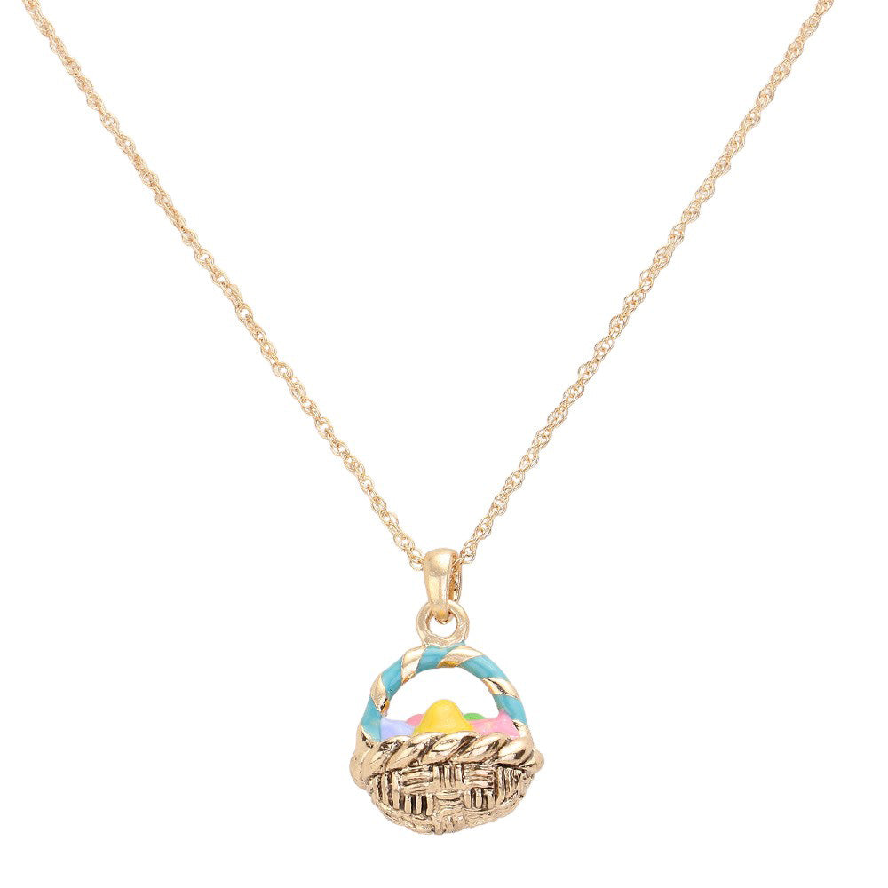 Antique Gold Enamel Easter Egg Basket Pendant Necklace is a charming addition to your jewelry collection. The handcrafted enamel egg pendant adds a touch of whimsy while the delicate chain provides a dainty elegance. Perfect for Easter celebrations or as a unique everyday accessory. A lovely Easter gift choice for someone you love.