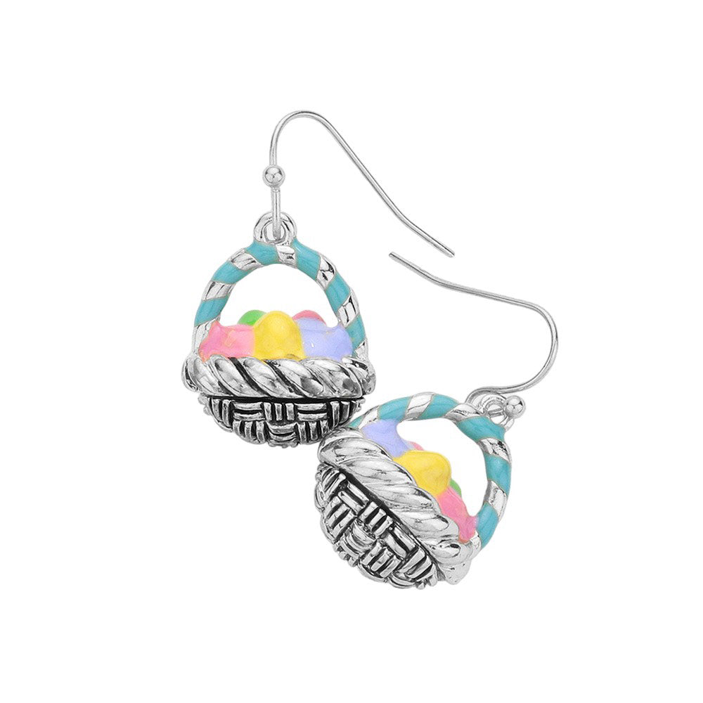 Antique Silver multi Enamel Easter Egg Basket Dangle Earrings are the perfect accessory for the spring season. With their delicate design and vibrant colours, they are sure to make a statement and add a touch of whimsy to any outfit. Made from high-quality materials, these earrings are durable and long-lasting.