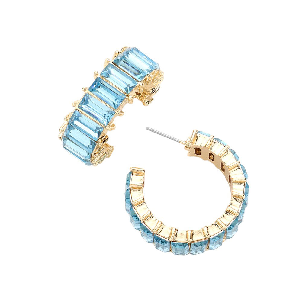 Aqua Baguette Stone Cluster Hoop Evening Earrings, Complete your evening look with these stunning evening earrings. Adorned with sparkling baguette stones, these earrings exude elegance and luxury. Hand-crafted with care, these earrings are the perfect accessory for any special occasion. Elevate your style with these.