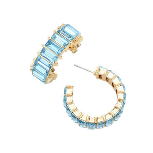 Aqua Baguette Stone Cluster Hoop Evening Earrings, complete your look with these hoop earrings on special occasions. These beautifully unique designed earrings with beautiful colors are suitable as gifts for wives, girlfriends, lovers, friends, and mothers. An excellent choice for wearing at outings, parties, events, etc.