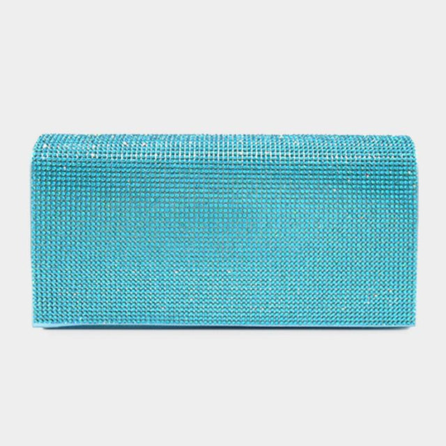 Aqua Shine at every occasion with this aqua crystal clutch, designed with a sleek silhouette and shimmering detail. Perfect for weddings, galas, and nights out, this glamorous statement bag adds elegance and sparkle to any outfit.