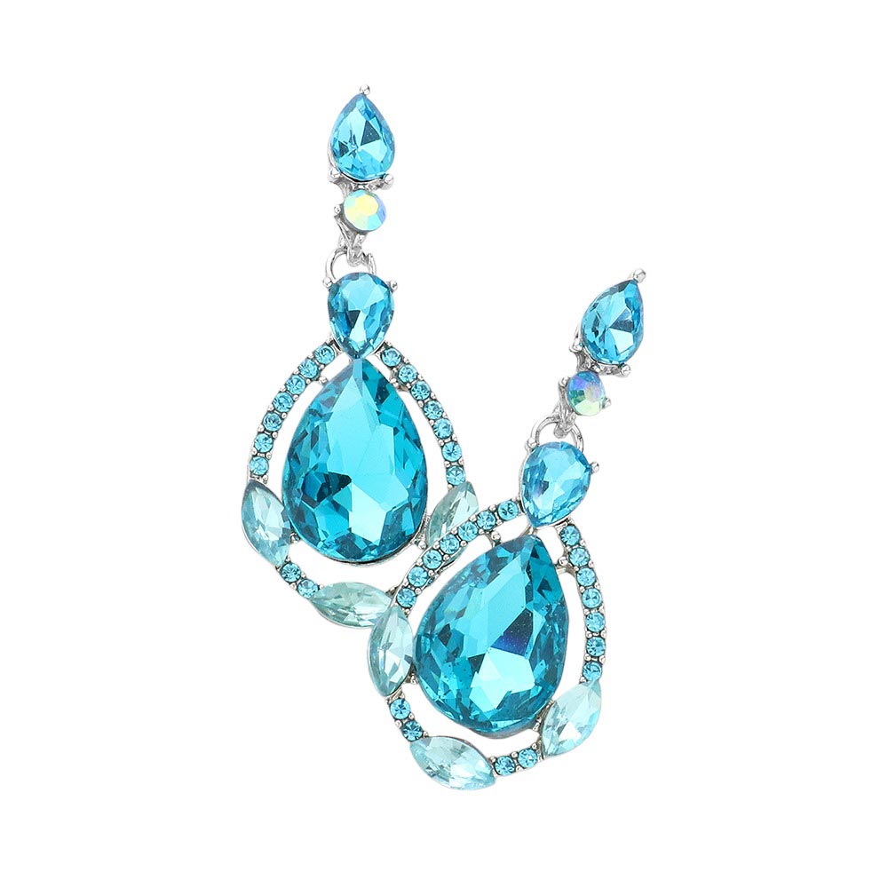 Aqua Crystal Rhinestone Teardrop Evening Earrings, are beautifully crafted with glimmering crystal rhinestones and a teardrop design that adds elegance and charm to your look. They are the perfect accessory for adding a touch of glamour to any special occasion. A quintessential gift choice for loved ones on any special day.