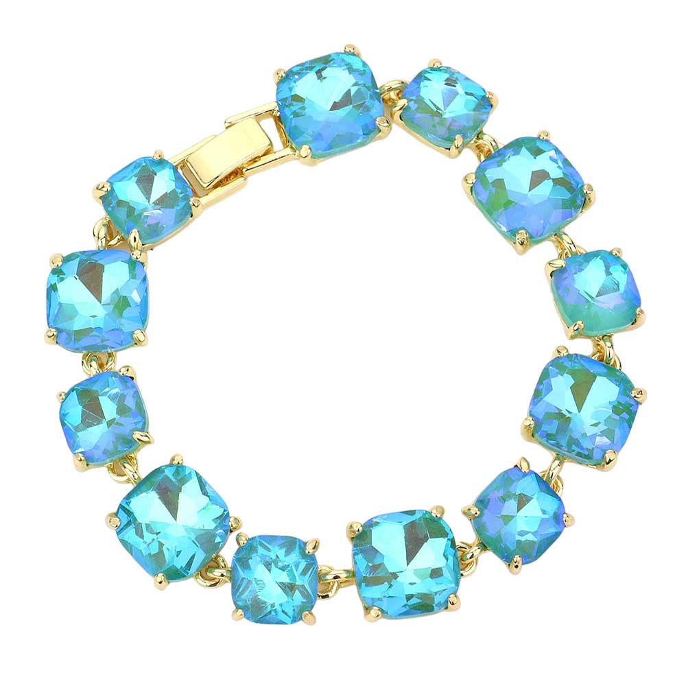 Aqua Cushion Square Stone Link Evening Bracelet, is the perfect accessory for any occasion. Crafted with a diamond-like cut and a gorgeous link pattern, this bracelet is sure to turn heads. This unique design is sure to make look stylish. Crafted with attention to detail, this bracelet will add a touch of glamour to attire.