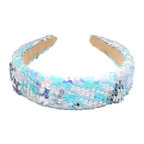 Reversible Hologram Sequin Headband - Aqua