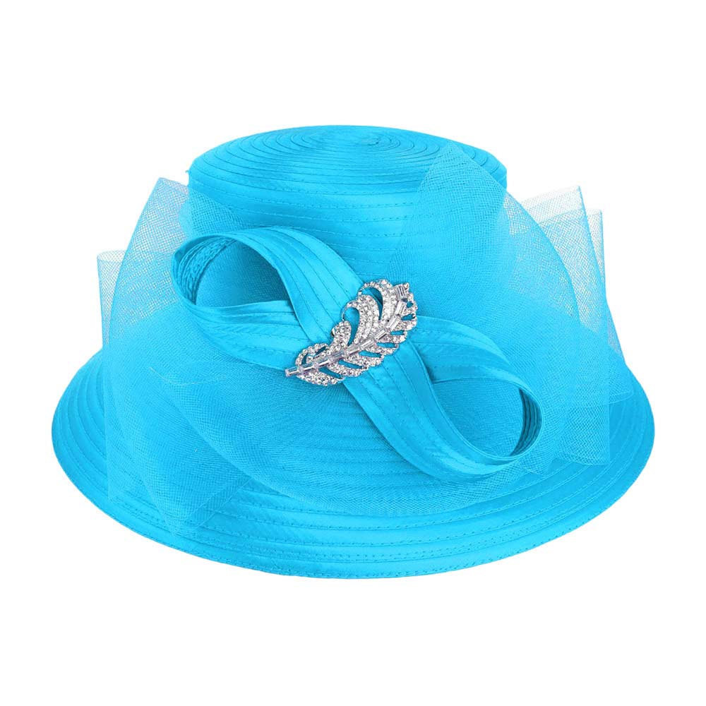 Rhinestone Embellished Feather Accented Mesh Bow Dressy Hat  display picture 1