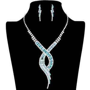 Aqua Swirl Rhinestone Pave Necklace, get ready with this swirl rhinestone pave necklace to receive the best compliments on any special occasion. These classy swirl rhinestone pave necklaces are perfect for parties, weddings, and evenings. Awesome gift for birthdays, anniversaries, Valentine’s Day, or any special occasion.