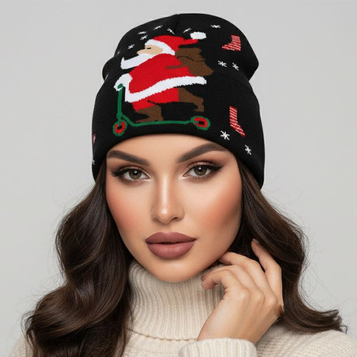 Get into the holiday spirit with this Christmas knit beanie featuring a playful Santa design. Perfect for parties, winter outings, or gifting, this cozy hat blends seasonal cheer with everyday comfort, making it a must-have accessory for festive celebrations.