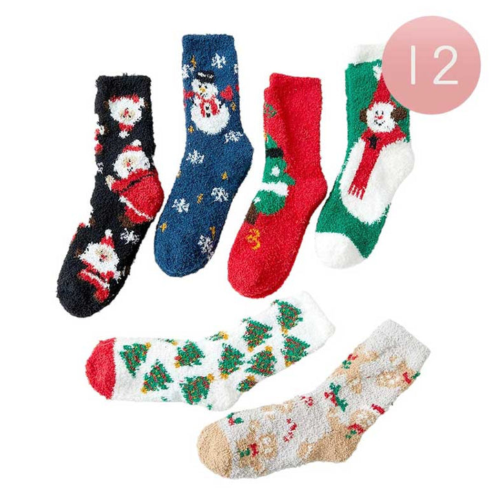 Assoorted 12Pairs Christmas Tree Gingerbread Man Santa Claus Snowman Socks, these colorful socks feature classic Christmas designs of trees, gingerbread men, Santa, and snowmen. Crafted from a comfortable material, they are perfect for staying cozy yet stylish this winter season. Ideal holiday gift for your close ones. 