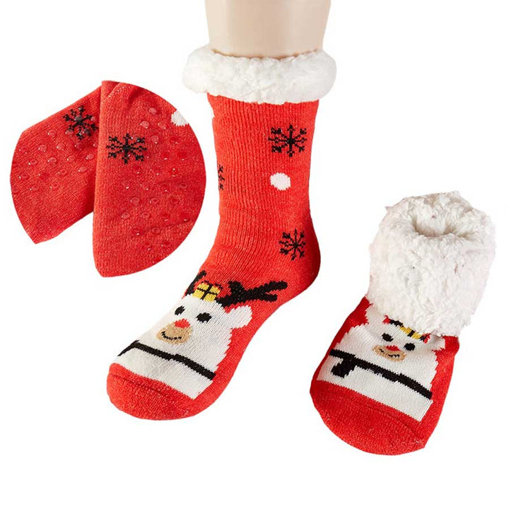 Assorted 12Pairs Faux Sherpa Lining Rudolph Santa Claus Rudolph Socks, are perfect for the Christmas season. The faux Sherpa lining is soft and comfortable, providing a cozy and stylish look. Their lightweight design makes them ideal for all-day wear. The fun Rudolph Santa Claus design will bring smiles to everyone’s faces.