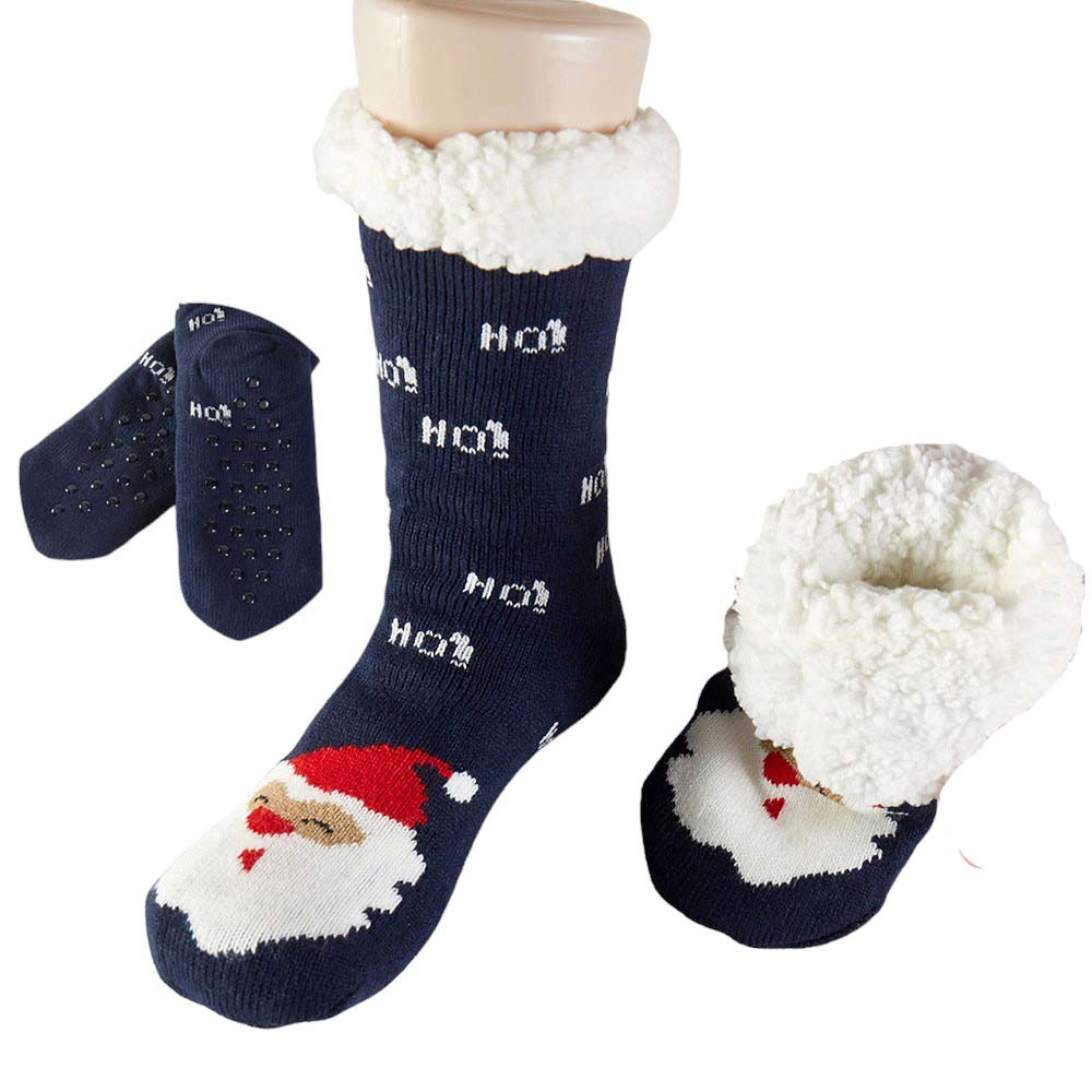 Assorted 12Pairs Faux Sherpa Lining Rudolph Santa Claus Socks provide warm comfort and Christmas cheer with their plush inner Sherpa lining and fun Santa design. Perfect as a holiday gift, they create a festive mood and bring a smile to any occasion.