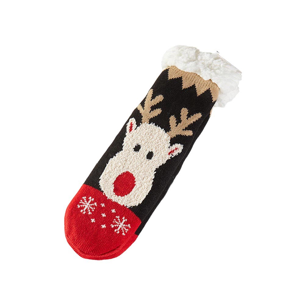 Assorted 12Pairs Faux Sherpa Lining Rudolph Snowflake Socks, are made from the softest materials and feature a faux Sherpa lining for warmth and comfort. Perfect for the holiday season, they feature a festive Rudolph snowflake pattern. Add a whimsical of Christmas with these socks to your holiday outfit.