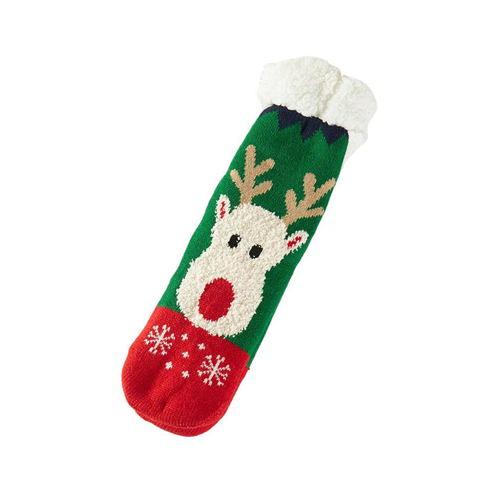 Assorted 12Pairs Faux Sherpa Lining Rudolph Snowflake Socks, are made from the softest materials and feature a faux Sherpa lining for warmth and comfort. Perfect for the holiday season, they feature a festive Rudolph snowflake pattern. Add a whimsical of Christmas with these socks to your holiday outfit.