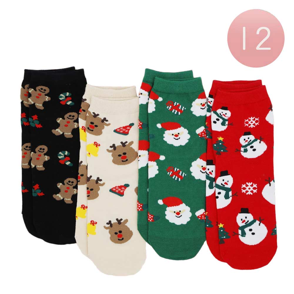 Assorted 12Pair Gingerbread Man Rudolph Santa Clause Snowman Snowflake Socks, Stay warm and stylish this season with these socks. Crafted with soft and durable fabric, these socks feature festive designs with unique details that will add a touch of Christmas holiday cheer to any look.  Ideal for gifting in the Christmas season.
