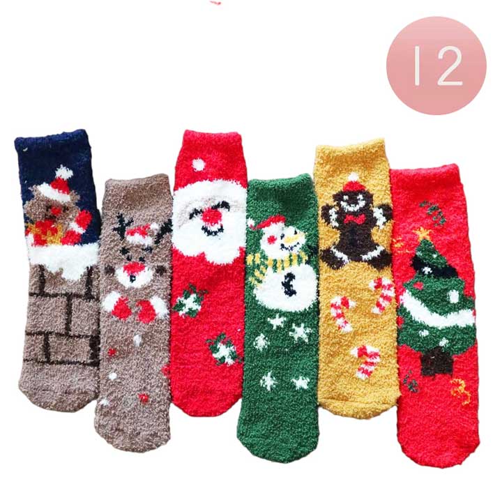 Assorted 12Pairs of Rudolph Santa Claus Snowman Gingerbread Man Christmas Tree Soft Socks are perfect for the holiday season. Crafted from polyester, this set ensures comfort and durability. Thoughtful Christmas gift for fashion loving friends and family members, special ones, colleagues, or Secret Santa gift exchange.