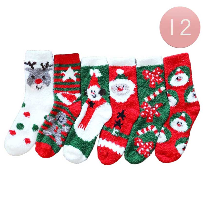 Assorted  12Pairs Santa Claus Snowman Rudolph Gingerbread Man Candy Cane Soft Socks, are perfect for the holiday season. Crafted from polyester, this set ensures comfort and durability. Thoughtful Christmas gift for fashion loving friends and family members, special ones, or Secret Santa gift exchange.