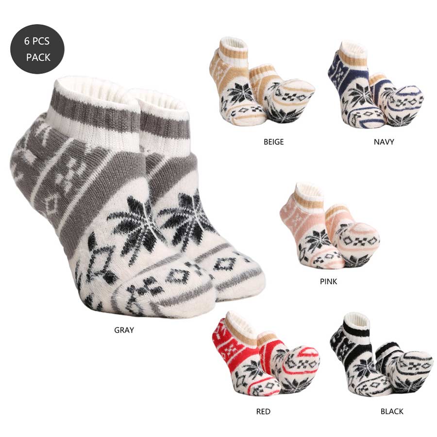 Assorted 6Pairs Snowflake Socks, Stay warm and cozy this winter with these socks. These socks keep your feet comfortable and warm all season long. Each pair of socks features an eye-catching snowflake pattern, making these the perfect combination of fashion and function. Excellent Christmas gift.