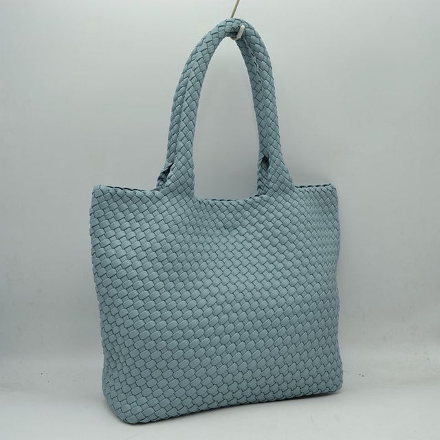 Woven Tote Bag with Matching Zipper Pouch - Blue - Tote Bag