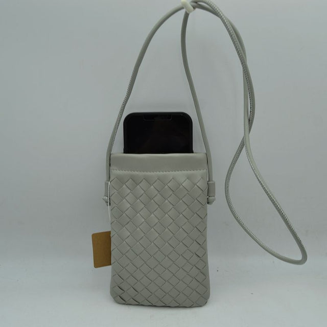 Woven Texture Vertical Phone Pouch Crossbody Bag with Cord Strap - Gray - Crossbody Bag