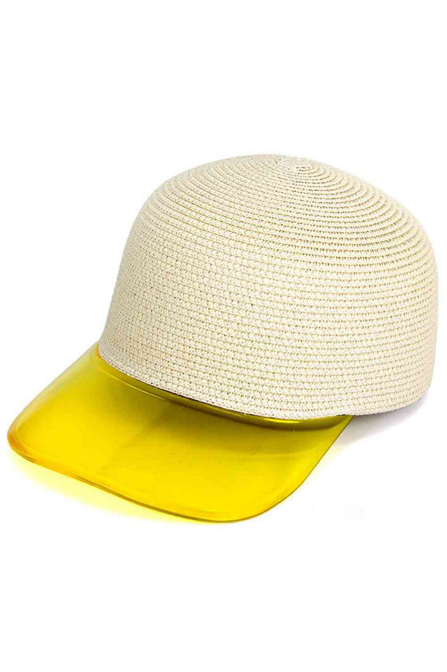 Beige Straw Baseball Cap with Transparent Color Brim blends breathable woven straw with a sleek clear brim for a fresh, modern twist on a classic silhouette. Lightweight and adjustable, it keeps you cool and comfortable while adding standout style to sunny-day outfits.