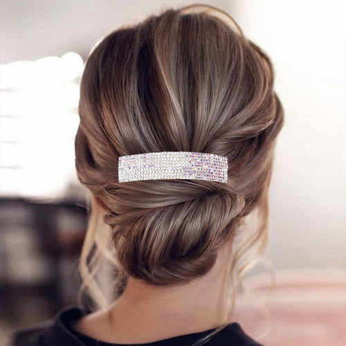 9Rows Rhinestone Rectangle Barrette - AB, Silver