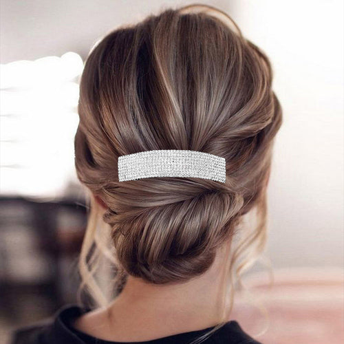9Rows Rhinestone Rectangle Barrette - Silver