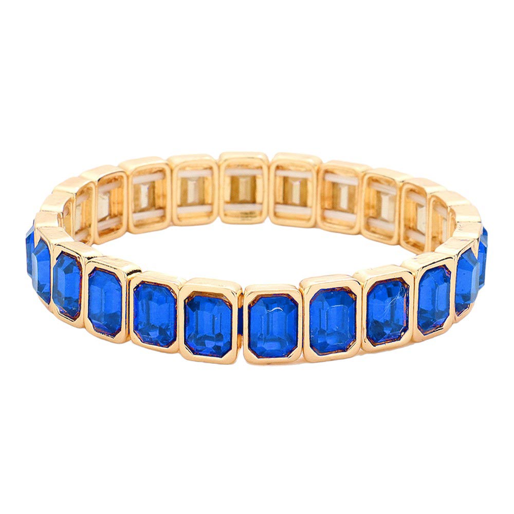 Blue Emerald Cut Stone Stretch Evening Bracelet, will bring elegance to any evening look. Crafted with shimmering emerald cut stones, this bracelet is a timeless piece that is sure to make you stand out. Stretchable and easy to wear, this bracelet offers a sophisticated style for any special occasion. Nice gift idea.