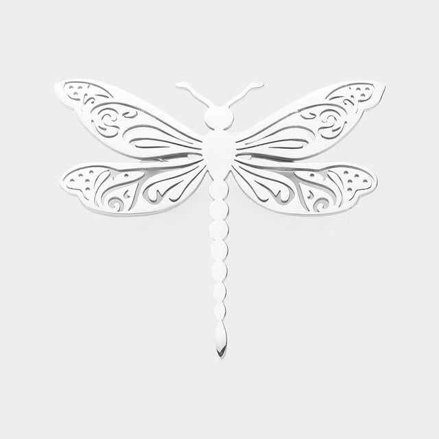 Madeline Love Silver Stainless Steel Cut Out Dragonfly Pin Brooch - Brooches