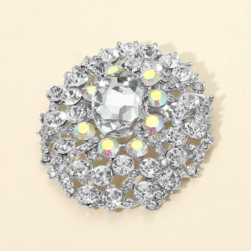 Madeline Love Clear, Silver Oval Center Stone Accent Rhinestone Embellished Statement Pin Brooch - Brooches