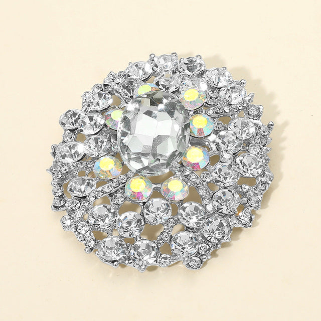 Madeline Love Clear, Silver Oval Center Stone Accent Rhinestone Embellished Statement Pin Brooch - Brooches