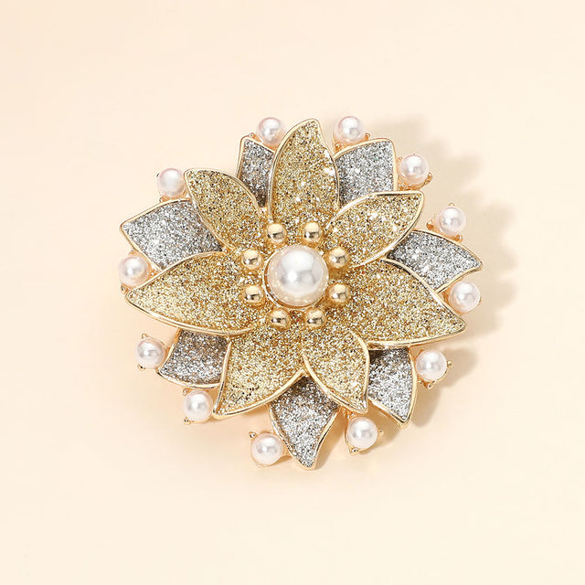 Madeline Love Gold Pearl Embellished Glitter Poinsettia Floral Pin Brooch