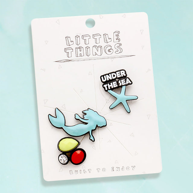 Blue, Hematite, Multi 3PCS - Mermaid Under the Sea Starfish Brooch Set