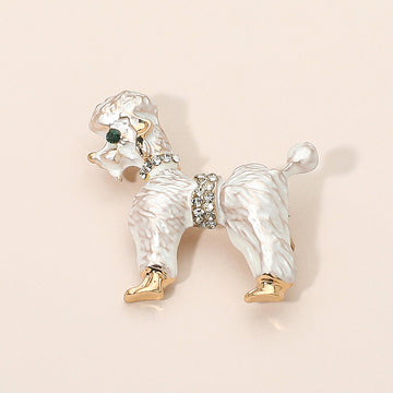 Madeline Love White Gold Dipped Enamel Poodle Dog Pin Brooch - Brooches