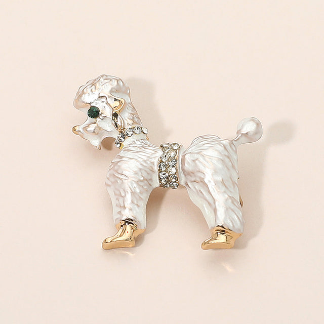 Madeline Love White Gold Dipped Enamel Poodle Dog Pin Brooch - Brooches