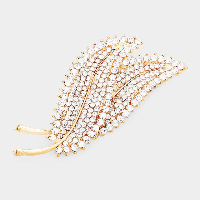 Madeline Love Gold Rhinestone Pave Double Leaf brooch - Brooches