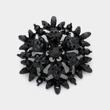 Madeline Love Jet Black Bubble Stone Cluster Snowflake Pin Brooch - Brooches