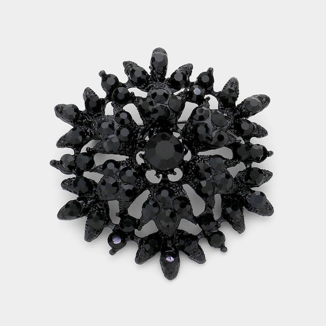 Madeline Love Jet Black Bubble Stone Cluster Snowflake Pin Brooch - Brooches